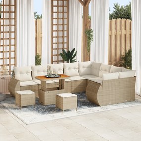 Conjunto de Sofás de Jardim de 12 Peças com Almofadas Bege Vime Poliés