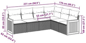 6 pcs conjunto sofás de jardim c/ almofadões vime PE preto