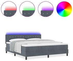 Cama Box Spring com Colchão &amp; LED Cinza Escuro 180x200 cm Veludo