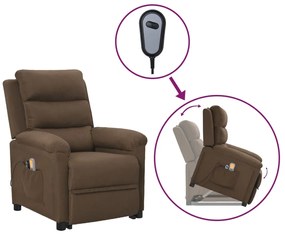 vidaXL Poltrona elevatória de massagens tecido castanho