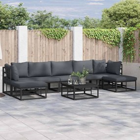 Conjunto de Sofá de Jardim com almofada 8 pcs Preto Alumínio