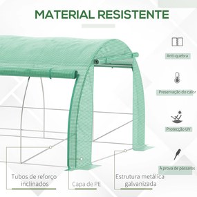 Estufa de Túnel de Jardim 597x300x200 cm com Porta Lateriais e Janelas Enroláveis Cobertura de PE 140g/m² e Metal Galvanizado Verde