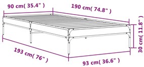 Estrutura de cama 90x190 cm derivados de madeira e metal preto