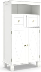 Armário de casa de banho 56 x 30 x 108 cm com portas, Prateleiras e Gavetas branco
