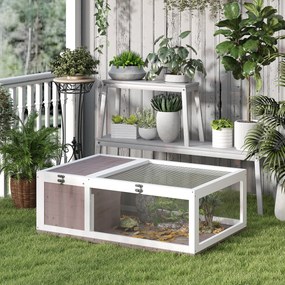 Terrario para Reptéis Casa para Tartarugas de Madeira com Painéis Laterais Transparentes e Trava 91x60,5x32 cm Castanho Acinzentado