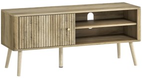 HOMCOM Móvel de TV para Televisão até 55 Polegadas com Porta Acanalada Prateleira Ajustável Compartimentos Abertos 115x35x49 cm Carvalho | Aosom Portugal