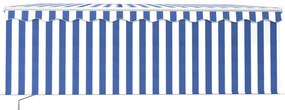 Toldo retrátil manual com estore/LED 4,5x3 m azul e branco