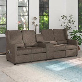 vidaXL Sofá massagens reclin. 4 lug c/ suporte copos cinza-acastanhado