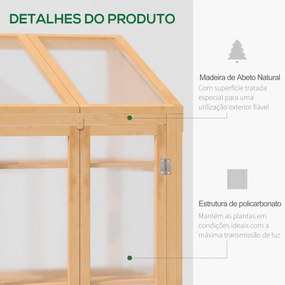 Estufa de Madeira com Painéis de Policarbonato Estufa de Jardim com Teto Abatível 2 Portas e 3 Prateleiras para Cultivo de Plantas 70x50x120cm Madeira