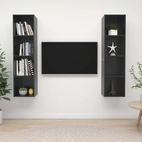 vidaXL Armários de parede p/ TV 2pcs derivados madeira cinza brilhante