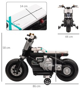 Mota Elétrica Infantil Mota a Bateria 6V com Farol Música Buzina Velocidade 3km/h Avance e Retrocesso e Rodas Auxiliares para Crianças de 3-5 Anos Car