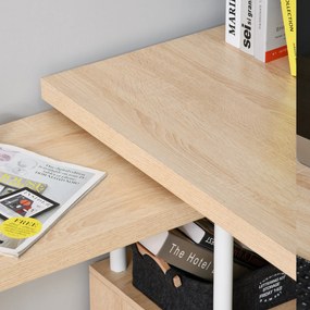 HOMCOM Secretária em forma de L Mesa giratória de 360º para computador várias formas com prateleira de 2 níveis em S Grande espaço de armazenamento 220x55x76 cm Carvalho
