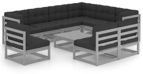 vidaXL 10pcs conjunto lounge de jardim + almofadões pinho maciço cinza