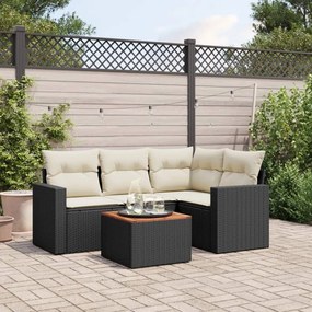 vidaXL 5 pcs conjunto sofás de jardim com almofadões vime PE preto