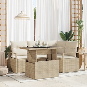 vidaXL Conjunto de Sofá de Jardim de 5 Peças com Almofadas Bege Poly Rattan