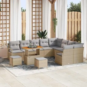 Conjunto de Sofá de Jardim de 12 Peças com Almofadas Bege Vime Acácia