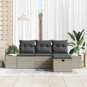 Conjunto de Sofá de 4 Peças com Almofadas Cinza Claro em Rattan Sintét