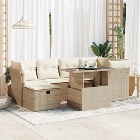 vidaXL 7 pcs conjunto de sofás p/ jardim com almofadões vime PE bege