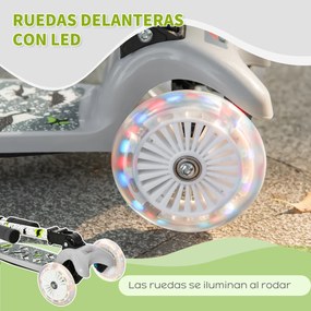 HOMCOM Trotinete para Crianças acima de 3 Anos Dobrável Trotinete com 3 Rodas com Luzes LED Guiador com Altura Ajustável e Freio Posterior Carga Máxima 50kg 54,7x32,5x59-69cm Cinza