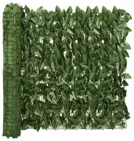 Tela de varanda com folhas verde-escuras 300x75 cm
