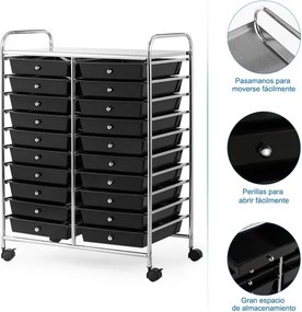 Carrinho com 20 gavetas multiusos leve  64 x 39 x 88 cm Preto