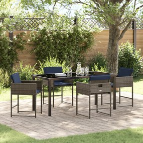 Conjunto de Jantar de Jardim de 5 Peças com Almofadas Cinzas de Rattan