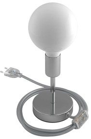 Alzaluce - metal table lamp with fabric cable, switch and 2 poles plug - 10 cm / Chrome