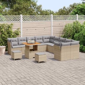 Conjunto de Sofá de Jardim com 13 peças, almofadas bege em rattan sint