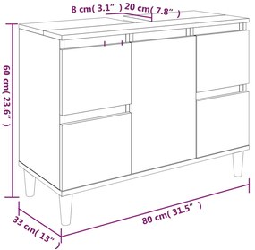 3 pcs Conjunto móveis casa de banho madeira proc. cinza sonoma