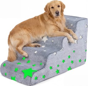 Escada de espuma 80 x 42 x 48 cm com 4 degraus para cães luminescente, com base antiderrapante e capa lavável de alta densidade, para animais de estim