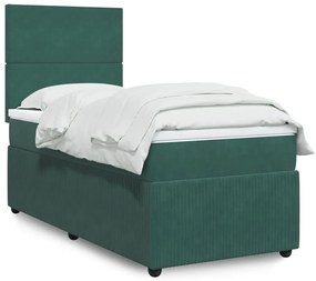 Cama com molas/colchão 90x190 cm veludo verde-escuro