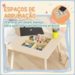 Conjunto de Mesa e 2 Cadeiras com Encosto em Forma de Ursinho e Compartimentos Ocultos Madeira e Branco
