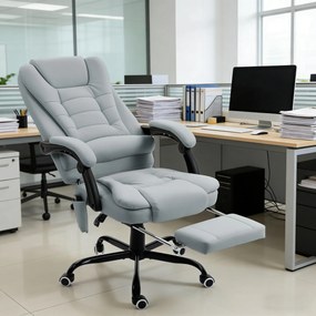 Cadeira de escritório com função de massagem, altura ajustável, encosto reclinável e comando com fio, cinzenta