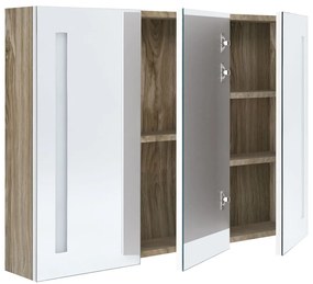 Armário espelhado casa de banho LED 89x14x62 cm branco/carvalho
