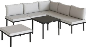 Outsunny Conjunto de Jardim Exterior de 6 Peças com Sofá de 2 Lugares, Módulo de Canto, 2 Assentos, Apoio para Pés e Mesa de Vidro, Cinzento Claro | Aosom Portugal