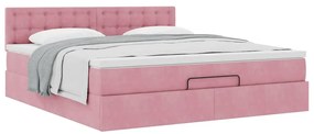 Estrutura de cama otomana com colchão 160x200 cm veludo rosa