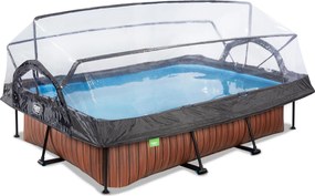 Piscina retangular Wood 300 x 200 x 65 cm com bomba de filtragem e cobertura - castanha