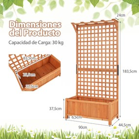 Floreira elevada para jardim 90 x 44,5 x 183,5 cm com treliça de madeira maciça com orifícios de drenagem para interior e exterior Natural