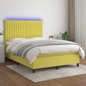 vidaXL Cama box spring c/ colchão e LED 140x190 cm tecido verde
