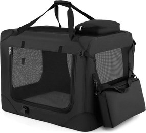 Transportadora dobrável tamanho M 72 x 52,5 x 52,5 cm para animais de estimação, com janelas de rede, 3 portas, cama felpuda e bolsos removíveis, para