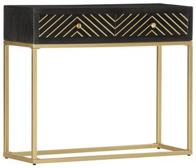 Mesa consola 90x30x75 cm mangueira maciça preto e dourado