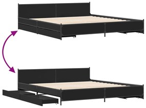 Estrutura de cama c/ gavetas 200x200 cm derivados madeira preto