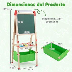 Cavalete Infantil de Madeira, 44 x 40 x 102-126 cm, Altura Regulável, Verde