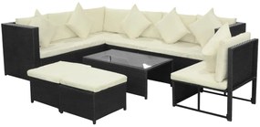 8 pcs conjunto lounge de jardim c/ almofadões vime PE preto
