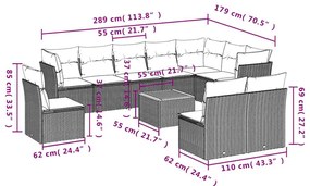 11 pcs conjunto sofás de jardim c/ almofadões vime PE preto