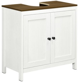 kleankin Móvel Lavatório Madeira 2 Portas Prateleira Ajustável Design Moderno 60x30x60cm Branco Madeira | Aosom Portugal