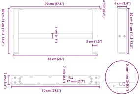 Pés para mesa de centro pretos 2 peças 70x(30-31) cm aço