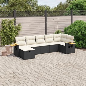 7 pcs conjunto de sofás p/ jardim c/ almofadões vime PE preto