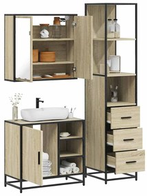 vidaXL 3 pcs conj. móveis casa banho derivados madeira carvalho sonoma