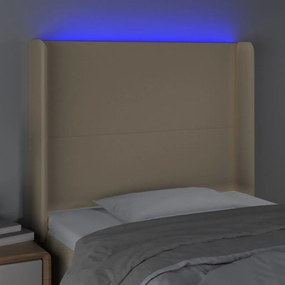 Cabeceira de cama c/ luzes LED tecido 83x16x118/128cm cor creme